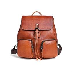 UZOURI Damen Leder Casual Daypack Rindsleder Laptoptaschen Rucksäcke Abendtaschen Gepäcktaschen Mädchenhandtaschen (Color : Brown, Size : Large) von UZOURI