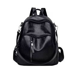 UZOURI Damen Leder Casual Daypack Rucksäcke Laptoptaschen Mädchen Rindsleder Schultaschen Reisetaschen Handtaschen (Color : Black, Size : Medium) von UZOURI