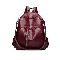 UZOURI Damen Leder Casual Daypack Rucksäcke Laptoptaschen Mädchen Rindsleder Schultaschen Reisetaschen Handtaschen (Color : Red, Size : Medium) von UZOURI
