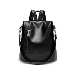 UZOURI Damen Rindsleder Laptoptaschen Büchertaschen Schultaschen Echtes Leder Mode Rucksäcke Lässiger Tagesrucksack (Color : Black) von UZOURI