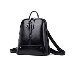 UZOURI Damen Rindsleder Laptoptaschen Reisetaschen Schultaschen Büchertaschen Lässiger Tagesrucksack Echtes Leder Mode Rucksäcke (Color : Black) von UZOURI