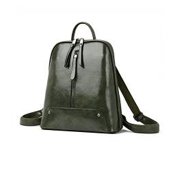 UZOURI Damen Rindsleder Laptoptaschen Reisetaschen Schultaschen Büchertaschen Lässiger Tagesrucksack Echtes Leder Mode Rucksäcke (Color : Green) von UZOURI