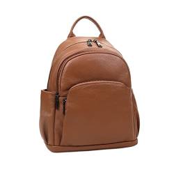 UZOURI Echtleder-Rucksäcke for Damen, Laptoptaschen, Reisetaschen, lässiger Tagesrucksack, Rindsleder-Gepäcktaschen for Mädchen, Schultaschen (Color : Brown, Size : Large) von UZOURI