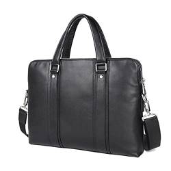 UZOURI Herren-Handtaschen aus echtem Leder, Umhängetaschen, Aktentaschen, Gepäcktaschen, Laptoptaschen, Tragetaschen, 15-Zoll-Tragetaschen (Color : Black, Size : X-Large) von UZOURI