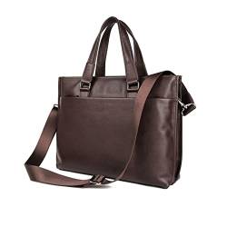 UZOURI Herren-Handtaschen aus echtem Leder, Umhängetaschen, Aktentaschen, Tragetaschen, Gepäcktaschen, Laptoptaschen, 14-Zoll-Tragetaschen (Color : Brown, Size : Large) von UZOURI