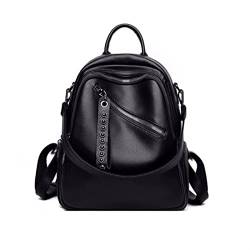 UZOURI Mädchen Handtaschen Schultaschen Casual Daypack Damen Rindsleder Rucksäcke Abendtaschen Echtes Leder Laptoptaschen (Color : Black) von UZOURI