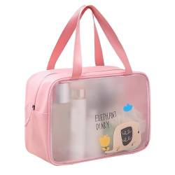 Reise-Kosmetiktasche, PU-PVC, Transparent, Cartoon-Muster, Handlich, Wasserdicht, L-Größe, Make-up-Tasche für Schwimm-Toilettenartikel (Rosa) von Uadme