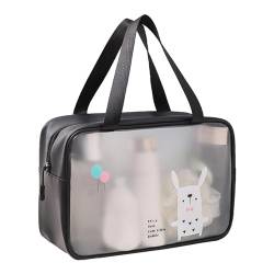 Reise-Kosmetiktasche, PU-PVC, Transparent, Cartoon-Muster, Handlich, Wasserdicht, L-Größe, Make-up-Tasche für Schwimm-Toilettenartikel (Schwarz) von Uadme