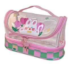 Uadme Transparentes Federmäppchen, Großes Federmäppchen, Gitternetz-Federmäppchen, Schreibwarenbeutel, Mehrzweck-Reisetasche, Schule, Teenager, Mädchen, Schreibwarentasche (Rosa) von Uadme