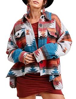 UANEO Damen Aztekenjacke Boho Western Retro Distressed Shirt Jacke, Rot/Ausflug, einfarbig (Getaway Solids), Mittel von Uaneo
