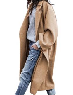 UANEO Damen Wollmischung Mantel Oversized Zweireiher Lange Trenchcoat Winter, Hellkhaki, Large von Uaneo