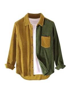 UANEO Herren Shacket Patchwork Langarm Button Down Cord Shirts für Männer, #1 Grün, Mittel von Uaneo