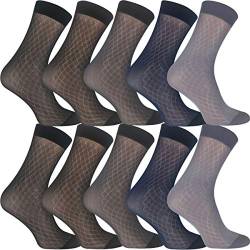 Uaussi 10 Paar Herren Ultradünne Kleid Socken Seide Durchsichtig Business Socken Weiches Nylon Arbeitshose Sox Mid Calf, Rhombus Mixed, Einheitsgröße von Uaussi