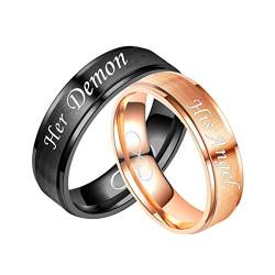 Ubestlove Verlobungsring Mit Gravur Her Demon und His Angel Partnerringe Unendlichkeit Edelstahlring Rose Gold 54 70 von Ubestlove