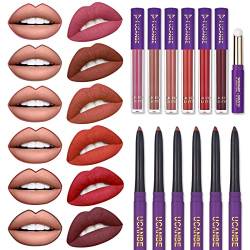 UCANBE 13 Stück Lippenstift Set Matt, 6 matte Lippenstifte + 6 Lipliner Pinsel + 1 Lip Plumper, Lip Gloss Lip Tint Geschenkset zum Valentinstag von Ucanbe