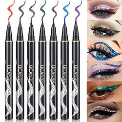 UCANBE Glitter Eyeliner Set 7 Farben Wasserfest - Flüssiger Eyeliner Bunt, Wischfest, Langanhaltend, Hohe Farbwiedergabe und Einfache Anwendung von Ucanbe