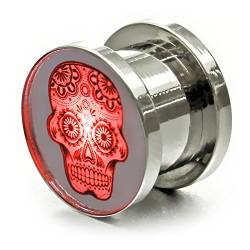 LED Totenkopf Flesh Tunnel Ohr-Plug/Skull Flesh Leuchtender Plug Tunnel Piercing mit Licht Länge 10 mm, Farbe Rot von Ucult