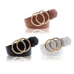 Udekit Doppel-O-Ring Ledergürtel Weichen Kunstleder Gürtel für Frauen, Mädchen, Dame (3 Stück/Set) Groß von Udekit