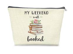Udinaz Geschenk für Buchliebhaber, Geschenke für Frauen und Mädchen, My Weekend is Booked, Kosmetiktasche, Geschenkidee für Frauen und Mädchen, Aquarellbücher, Reise-Make-up-Tasche, Buchliebhaber, von Udinaz