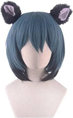 Wig Anime Cosplay Anime BNA Cosplay TIER Michiru Kagemori Gemischt Schwarz Blau Kurze Synthetische Haar Perücke + Ohren + Haarnetz von Uearlid