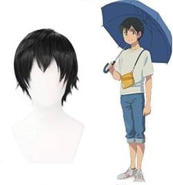 Wig Anime Cosplay Anime Comic Weathering with you Cosplay Perücken Morishima Hodaka Cosplay Perücke Synthetische Perücke Haare Kurz Schwarz Cosplay Zubehör + Kappe von Uearlid