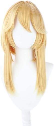 Wig Anime Cosplay Anime-Perücke for Guilty Gear Bridget Cosplay-Perücke, langes gelbes Haar, Feder, hitzebeständig, Kostüm, Halloween + kostenlose Kappe von Uearlid