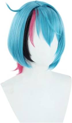 Wig Anime Cosplay Anime Vtuber NIJISANJI EN ILUNA Kyo Kaneko Cosplay Perücke Blau Gemischt Rosa Kurze Haare Halloween Kostüm Party Perücken + Kappe von Uearlid