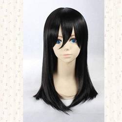 Wig Anime Cosplay Mikasa schwarze halblange gerade synthetische Cosplay-Anime-Perücke + Kappe von Uearlid