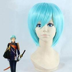 Wig Anime Cosplay Perücke for den Schwerttanz Touken Ranbu Hitofuri Cosplay volle Perücke kurze grüne Mischung gerade synthetische Haarperücken + Kappe von Uearlid