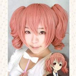 Wig Anime Cosplay Roromiya Karuta Pink Mix Cosplay Perücken mit lockigen, abnehmbaren Doppelchip-Pferdeschwänzen + Kappe von Uearlid