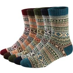 Ueither 5 Paar Unisex Wollsocken – Baumwollsocken – Stricksocken | für Männer & Frauen | Vintage Stil | Warme Crew Socken für Herbst & Winter (38-43, Farbe 1) von Ueither