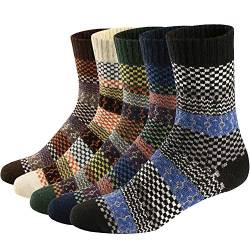 Ueither 5 Paar Unisex Wollsocken – Baumwollsocken – Stricksocken | für Männer & Frauen | Vintage Stil | Warme Crew Socken für Herbst & Winter (38-43, Farbe 2) von Ueither