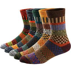 Ueither 5 Paar Unisex Wollsocken – Baumwollsocken – Stricksocken | für Männer & Frauen | Vintage Stil | Warme Crew Socken für Herbst & Winter (38-43, Farbe 7) von Ueither