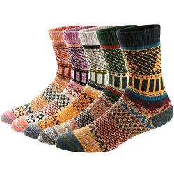 Ueither 5 Paar Unisex Wollsocken – Baumwollsocken – Stricksocken | für Männer & Frauen | Vintage Stil | Warme Crew Socken für Herbst & Winter (38-43, Farbe 8) von Ueither