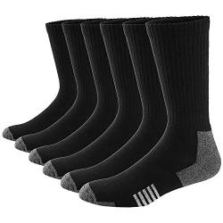 Ueither Herren Damen Atmungsaktive Sportsocken Premium Baumwolle Cushion-Crew Socken 6er Pack (Schwarz（6 Paar), 38-44 von Ueither