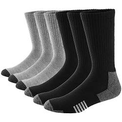 Ueither Herren Damen Atmungsaktive Sportsocken Premium Baumwolle Cushion-Crew Socken 6er Pack (Schwarz/Grau (3 Paar Jeder), 44-48) von Ueither