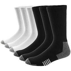 Ueither Herren Damen Atmungsaktive Sportsocken Premium Baumwolle Cushion-Crew Socken 6er Pack (Schwarz/Weiß (3 Paar Jeder), 38-44) von Ueither