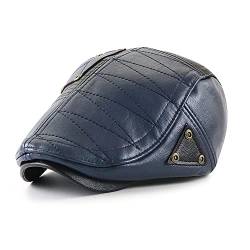 Ueither Herren Newsboy Flat Cap PU Leder Gatsby Verstellbare Schirmmütze Kappe (Dunkelblau) von Ueither