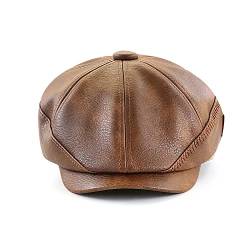 Ueither Herren Newsboy Stil 8 Teilig Schirmmütze Barett Mütze Einstellbar PU-Leder Baker Caps Gatsby Ivy Hut 56-60 cm (Dunkler Kaffee) von Ueither