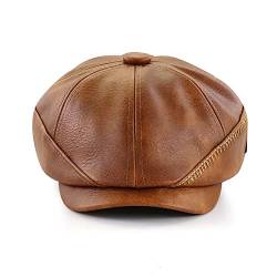 Ueither Herren Newsboy Stil 8 Teilig Schirmmütze Barett Mütze Einstellbar PU-Leder Baker Caps Gatsby Ivy Hut 56-60 cm (Leichter Kaffee) von Ueither