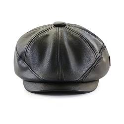 Ueither Herren Newsboy Stil 8 Teilig Schirmmütze Barett Mütze Einstellbar PU-Leder Baker Caps Gatsby Ivy Hut 56-60 cm (Schwarz) von Ueither