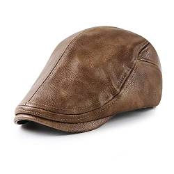 Ueither Herren Schiebermütze Verstellbare PU-Leder Jagd Flatcap Newsboy Cap Ivy Golf Cabbie Hut 56–60 cm (Dunkler Kaffee) von Ueither