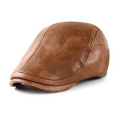 Ueither Herren Schiebermütze Verstellbare PU-Leder Jagd Flatcap Newsboy Cap Ivy Golf Cabbie Hut 56–60 cm (Leichter Kaffee) von Ueither