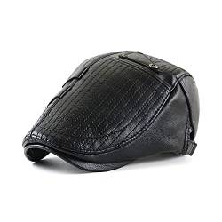 Ueither Herren Verstellbare Schiebermütze PU Leder Flatcap Newsboy Cap Schirmmütze (Schwarz) von Ueither