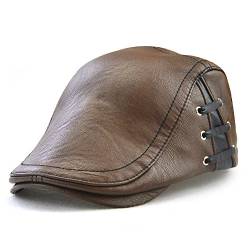 Ueither Herren Verstellbare Schiebermütze PU Leder Schirmmütze Flatcap Newsboy Cap 56-60cm (Leichter Kaffee) von Ueither
