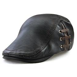 Ueither Herren Verstellbare Schiebermütze PU Leder Schirmmütze Flatcap Newsboy Cap 56-60cm (Schwarz) von Ueither