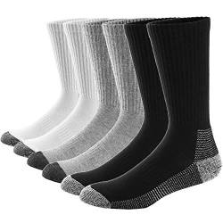 Ueither Unisex Baumwolle Sportsocken Cushion Crew Socken für Damen und Herren 6er Pack (44-48, Schwarz/Weiß/Grau (2 Paar Jeder)) von Ueither