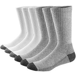 Ueither Unisex Baumwolle Sportsocken Cushion Crew Socken für Damen und Herren 6er Pack (44-48, Weiß/Grau (3 Paar Jeder)) von Ueither