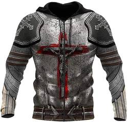 Christian Cross Jesus Ritter Pullover Sweatshirt 3d drucken volle zip beiläufige hoodie fallen große tasche unisex jacke (Color : Armor zip hoodie, Size : XL) von Uezenu