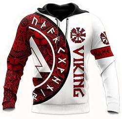 Wikinger 3D bedruckt Wikinger Odin Symbol Männer Hoodies, Unisex Herbst Casual Customized Pullover Reißverschluss Jacke (Color : Basic, Size : L) von Uezenu